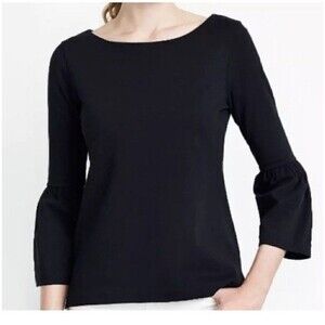 J McLaughlin Bell Sleeve Top Womens L Black Ponte Knit Blouse Minimalist Classic